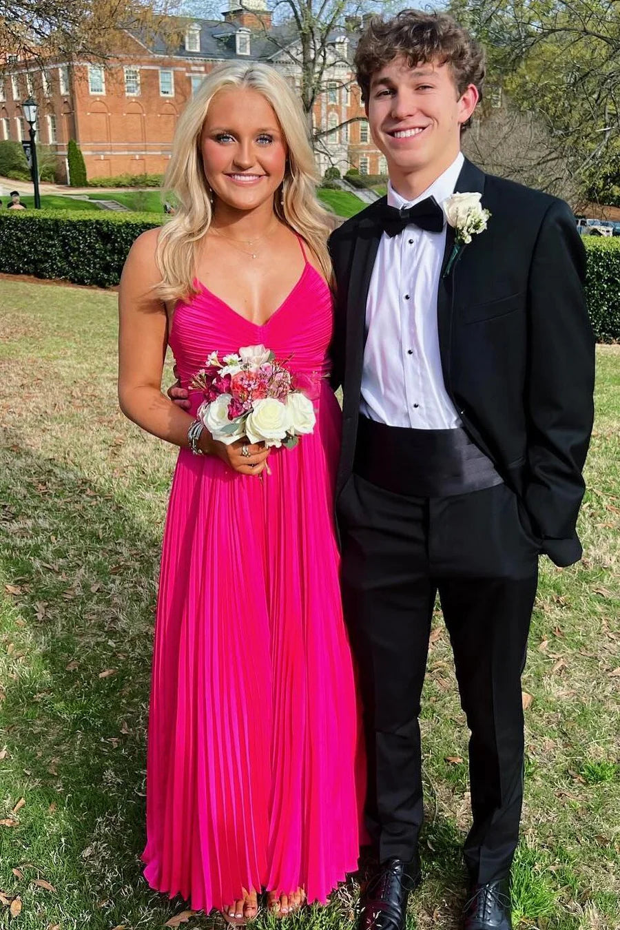 Tie-Up Fashion Spaghetti Strap Ruffled A-Line High Waist Formal Prom Dress