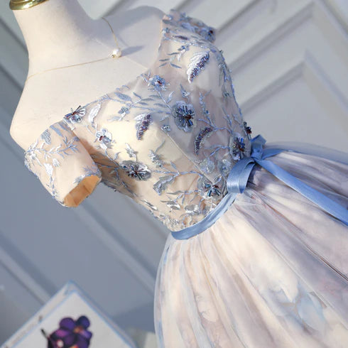 Cute A-line Tulle with Floral Lace Short Homecoming Dress Graduation Dress Prom Dress