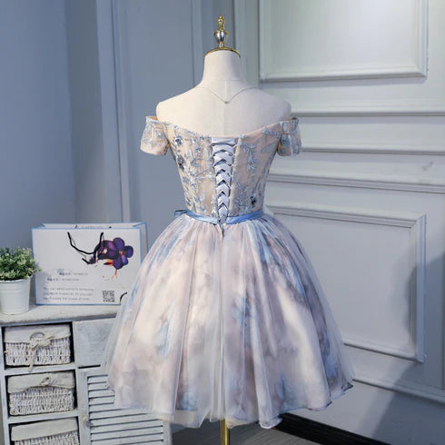 Cute A-line Tulle with Floral Lace Short Homecoming Dress Graduation Dress Prom Dress