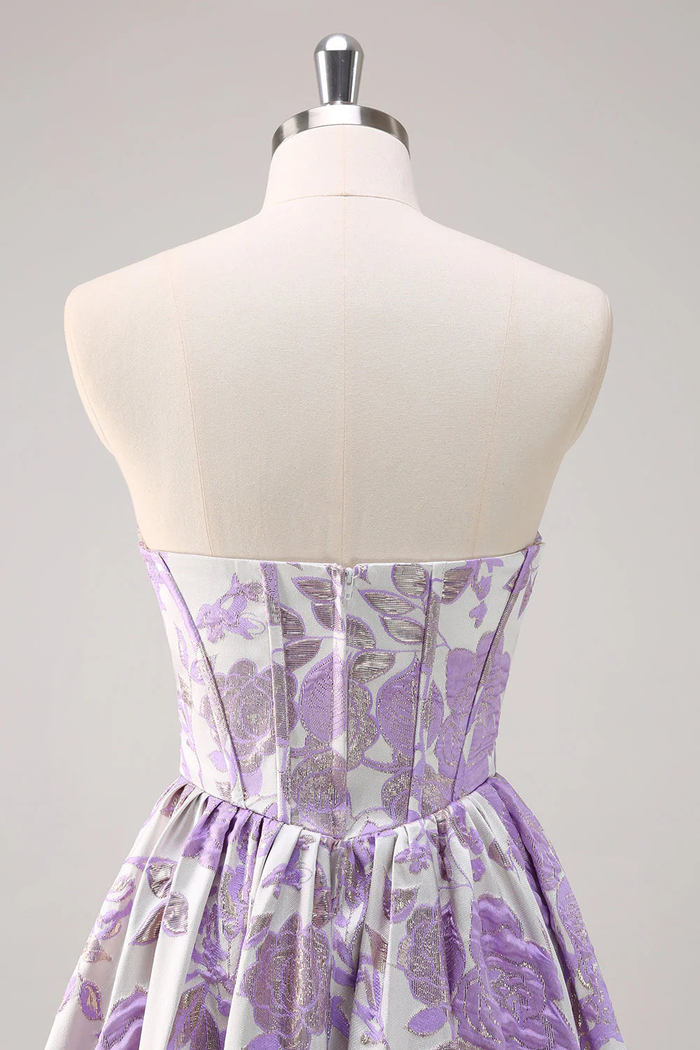 Cute Blue Brocade Floral A-Line Strapless Sweetheart Neck Corset Long Prom Dress