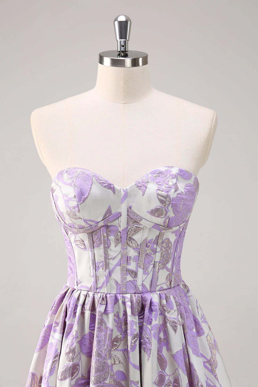 Cute Blue Brocade Floral A-Line Strapless Sweetheart Neck Corset Long Prom Dress