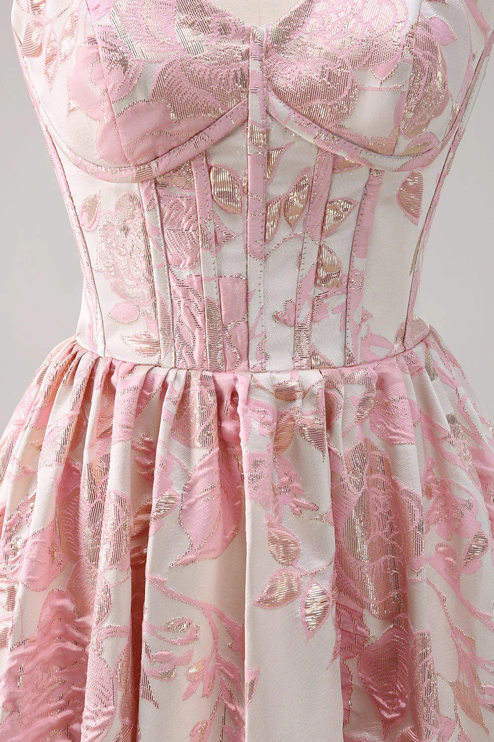 Cute Blue Brocade Floral A-Line Strapless Sweetheart Neck Corset Long Prom Dress