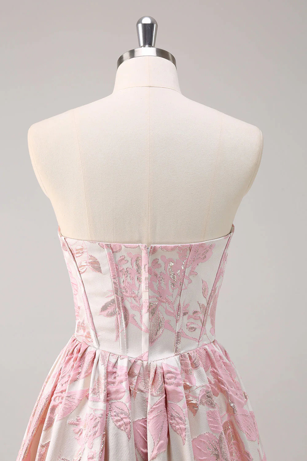 Cute Blue Brocade Floral A-Line Strapless Sweetheart Neck Corset Long Prom Dress