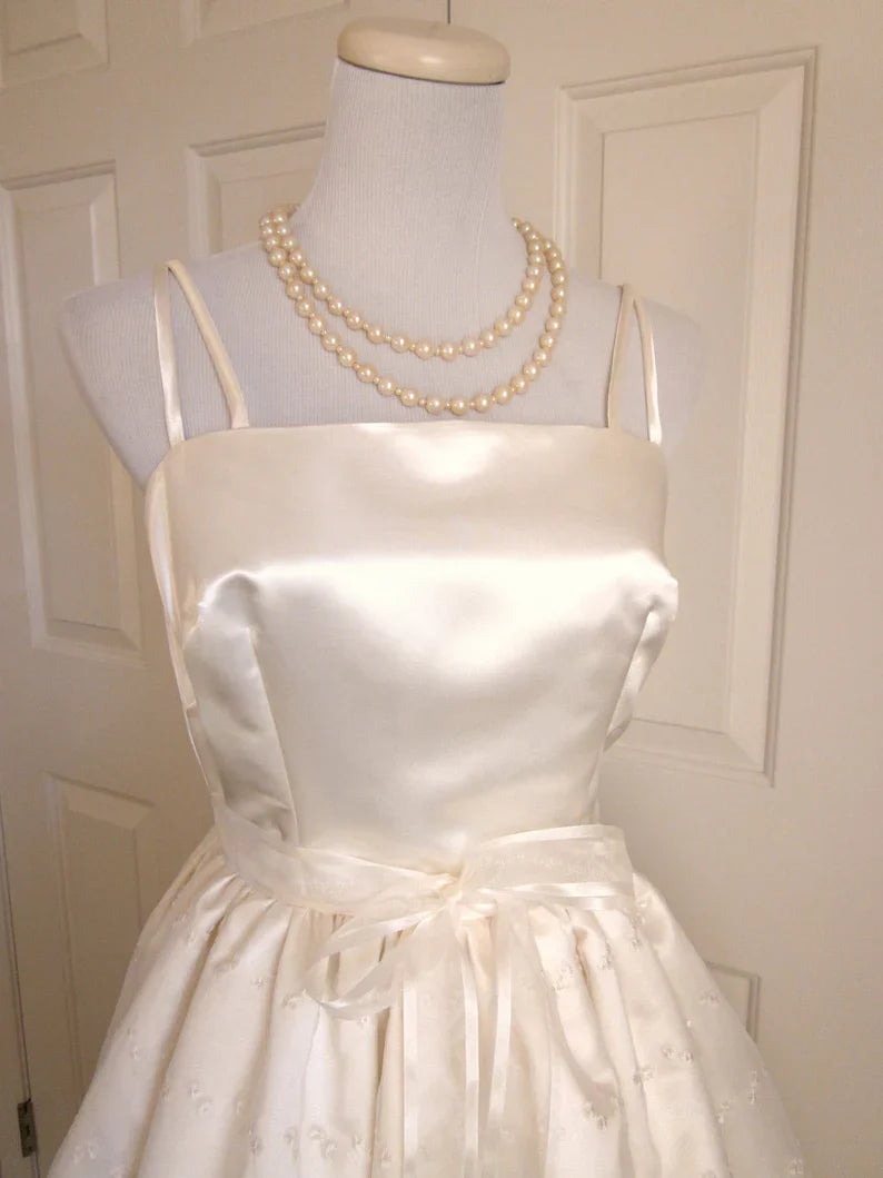 Cute Ivory Satin Lace Strappy Trim A-line Lace Up Birthday Dress Homecoming Dress