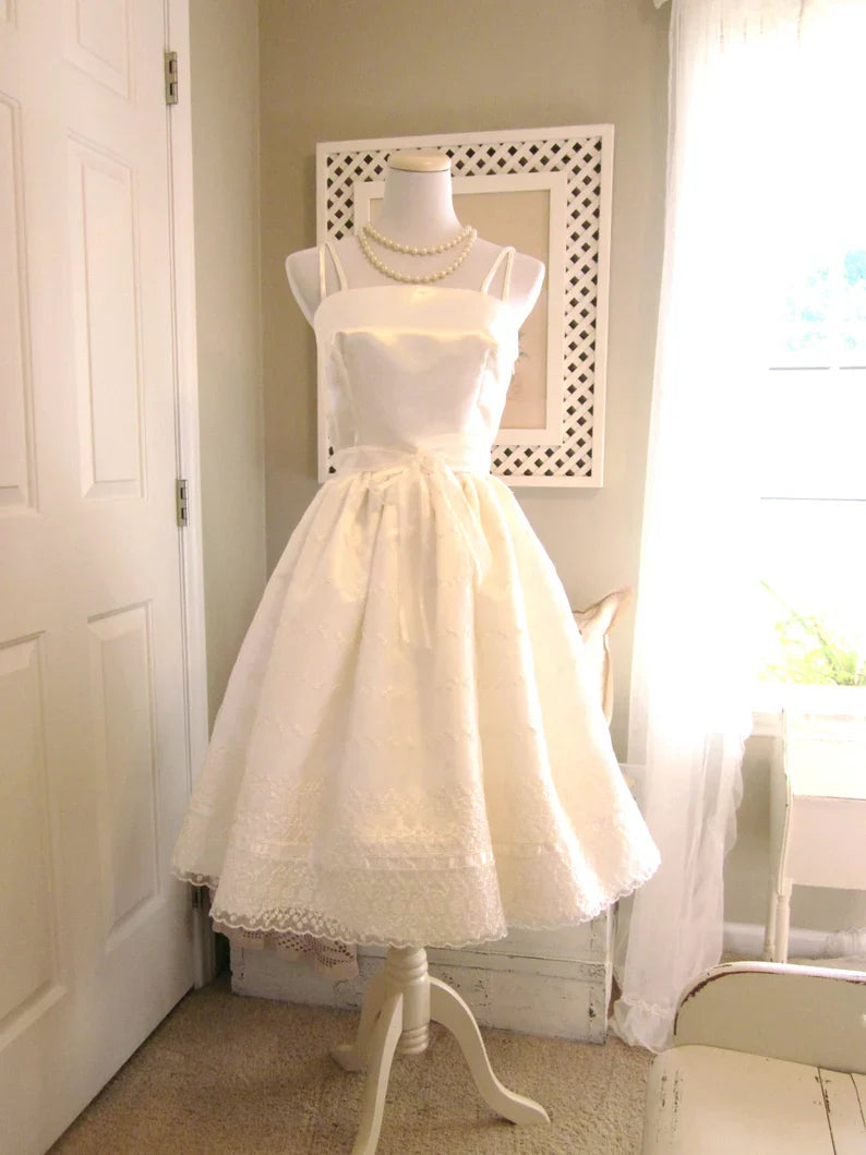 Cute Ivory Satin Lace Strappy Trim A-line Lace Up Birthday Dress Homecoming Dress