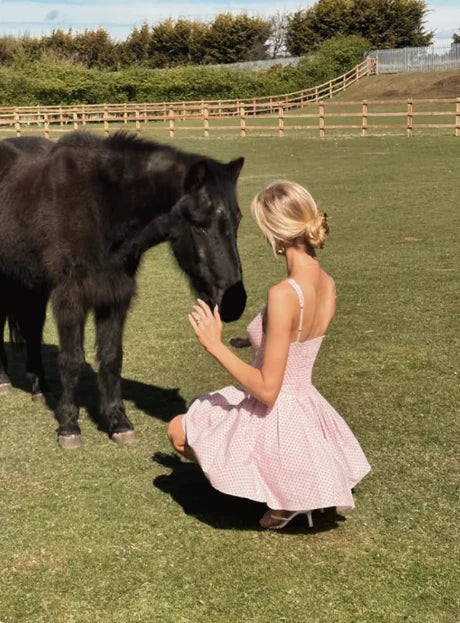 Cute Pink Deep V Neck Open Back Polka Dot A-line Short Birthday Dress Homecoming Dress