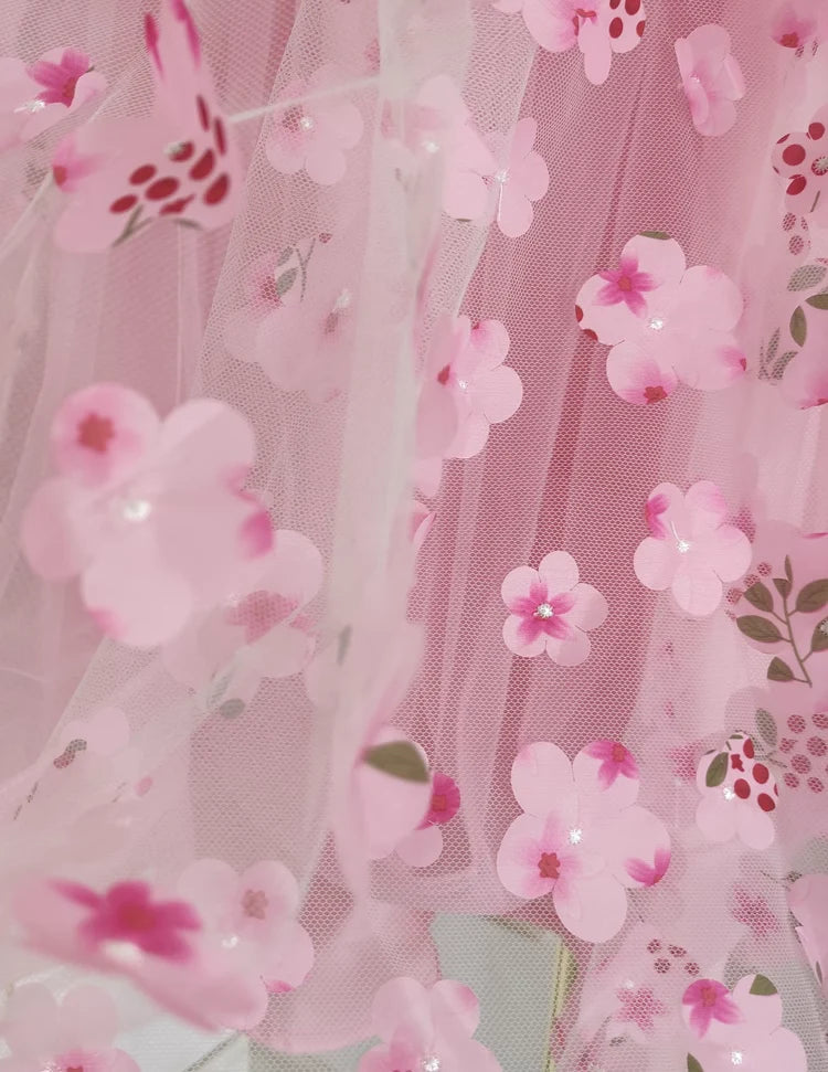 Cute Pink Floral Tulle Lace Sequins With Applique A Line Straps Prom Dresses Birthday Outfits