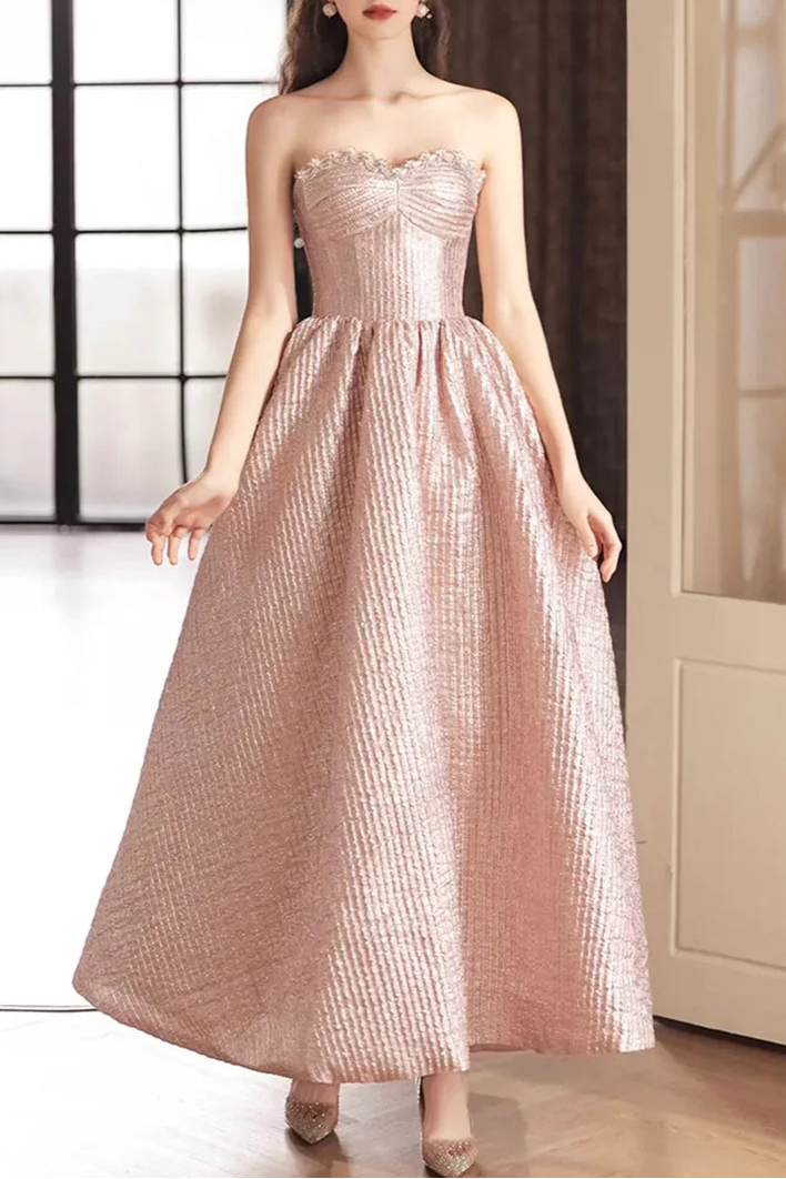 Cute Pink Satin Pleated Tea Length Homecoming Dress Off the Shoulder A-Line Party Dress