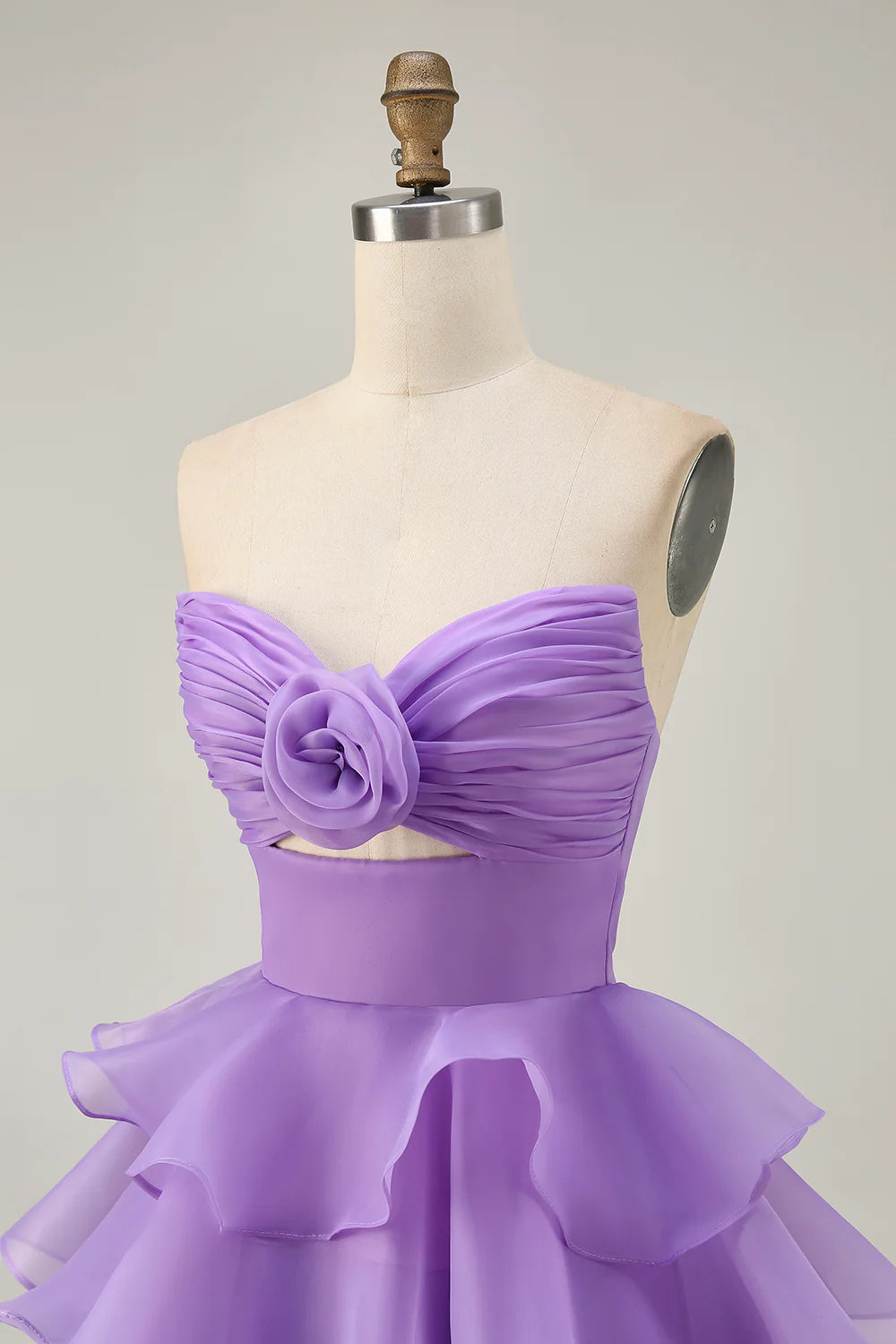 Cute Purple Sweetheart Collar A-Line Strapless Cut Out Tiered Short Homecoming Dress