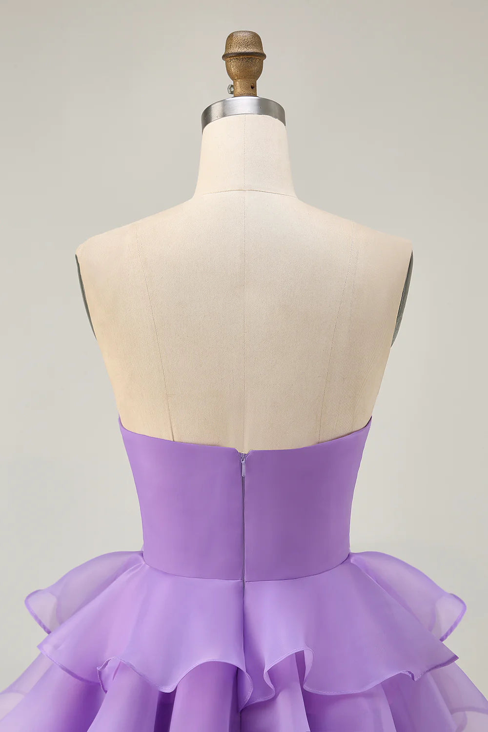 Cute Purple Sweetheart Collar A-Line Strapless Cut Out Tiered Short Homecoming Dress