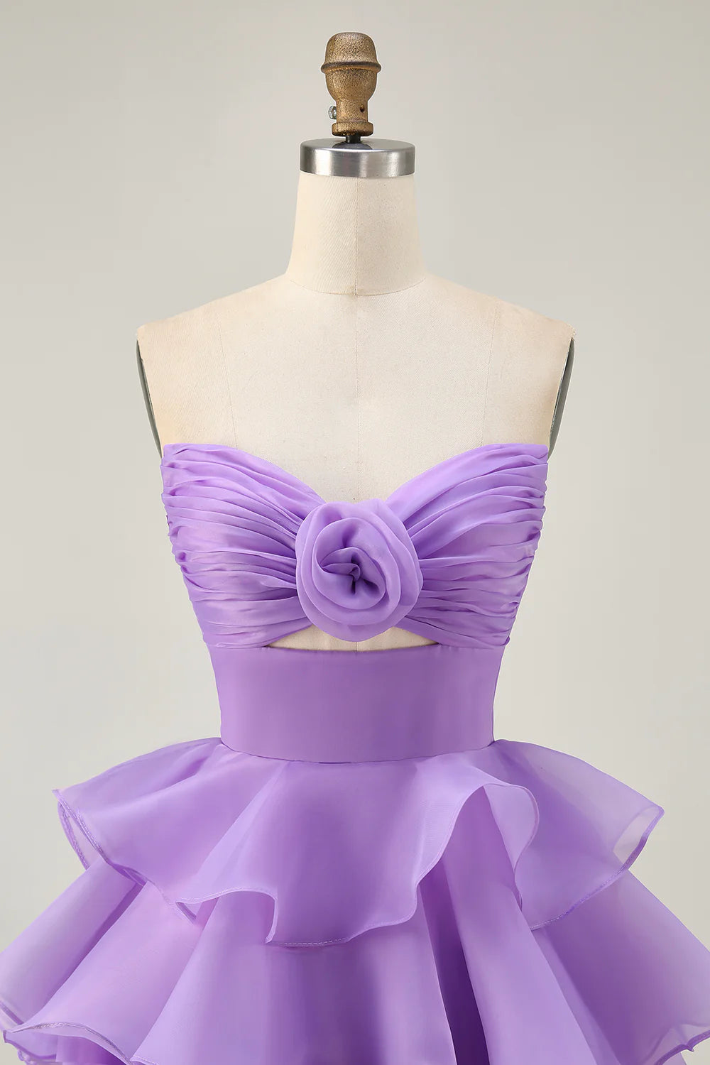Cute Purple Sweetheart Collar A-Line Strapless Cut Out Tiered Short Homecoming Dress