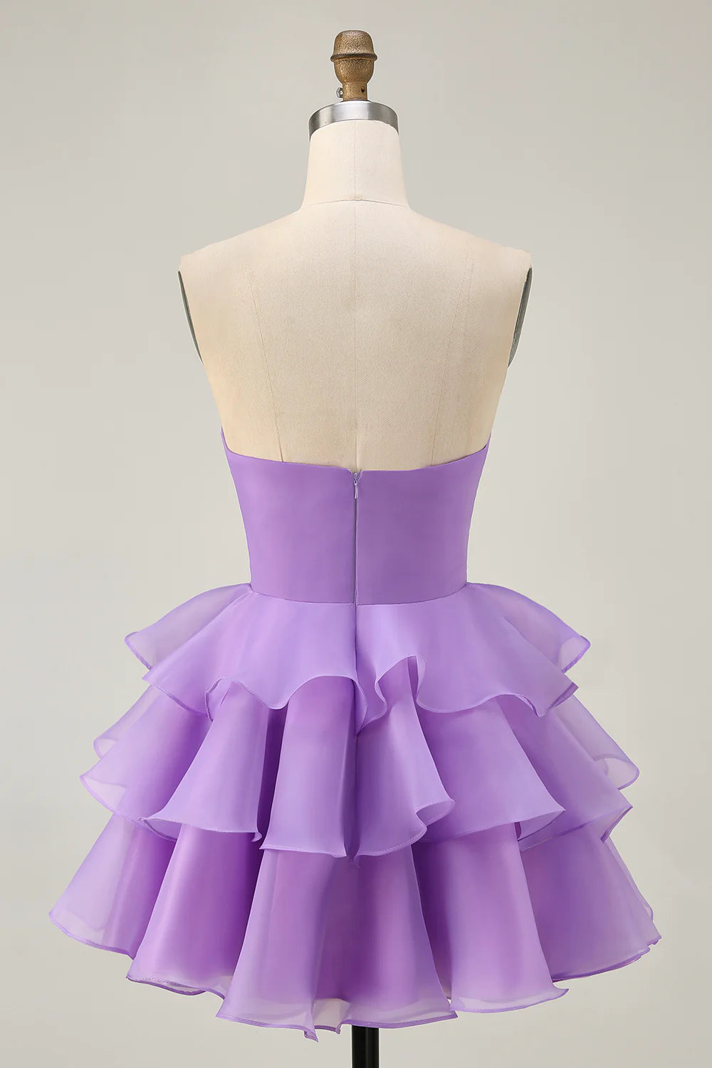 Cute Purple Sweetheart Collar A-Line Strapless Cut Out Tiered Short Homecoming Dress