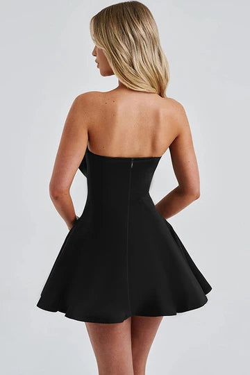 Cute Satin Strapless A-Line Bow Sleeveless Mini Zipper Back Homecoming Party Dress