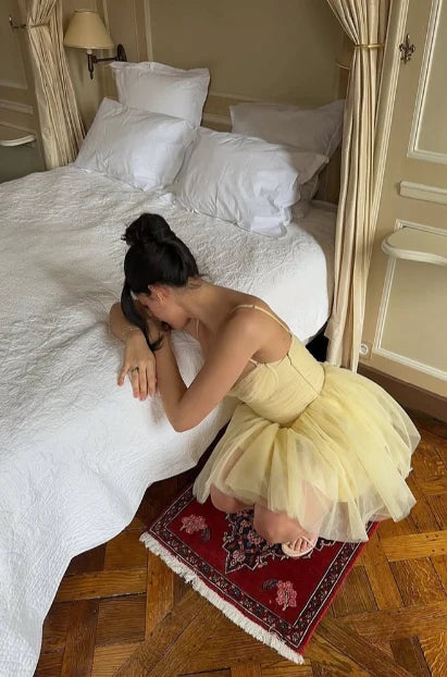 Cute Yellow Waist Suspender Tulle A-line Spaghetti Straps Short Birthday Homecoming Dress