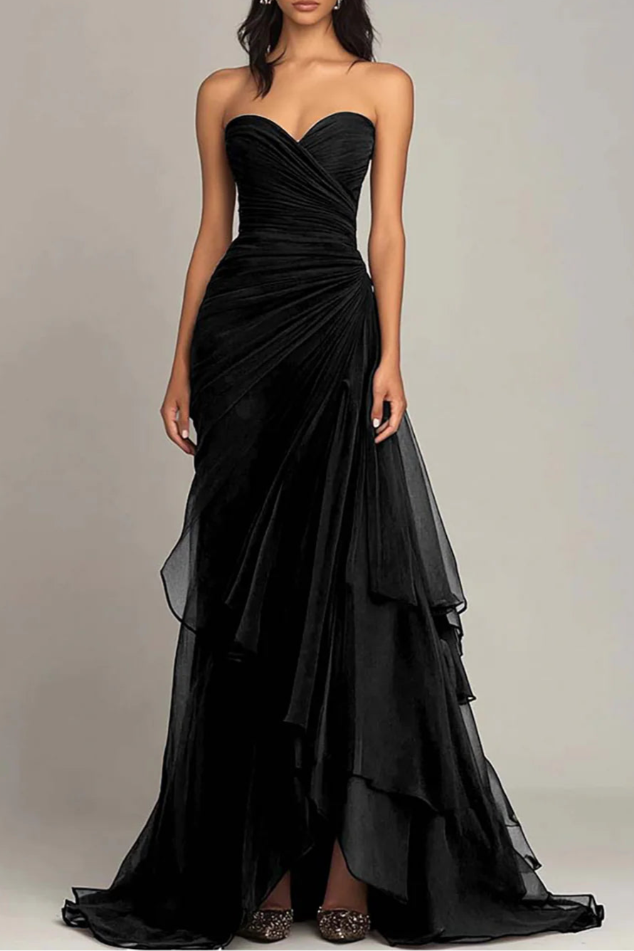 Dark Brown Sweetheart Neck Ruched Ruffled Prom Dress With Asymmetrical Hem