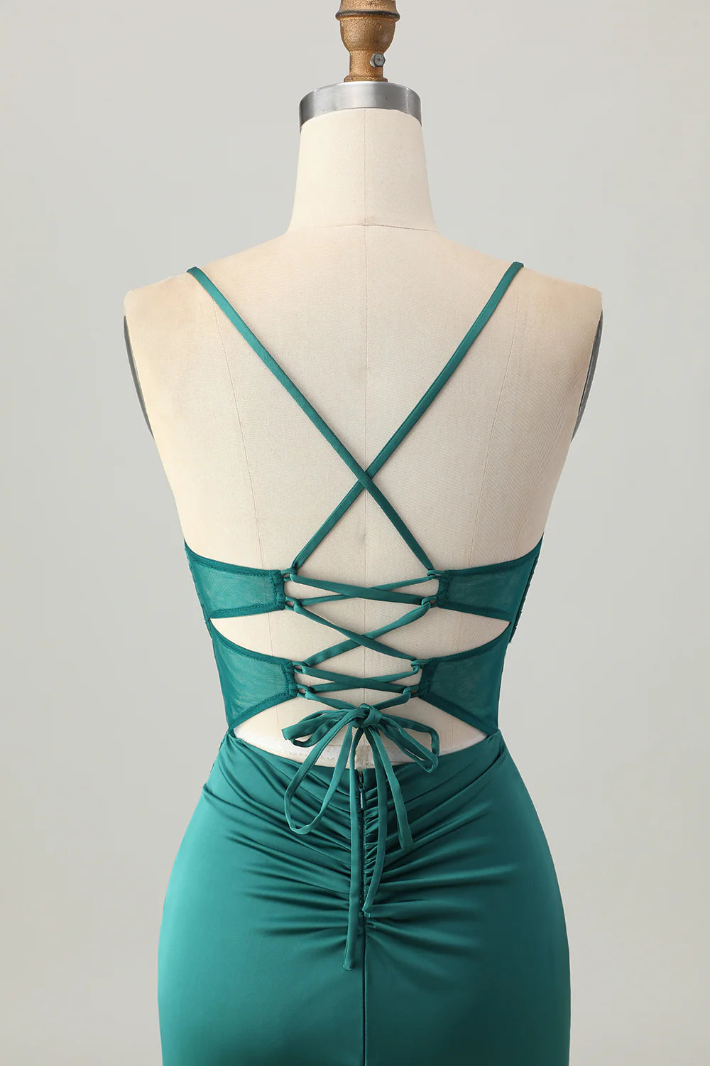 Dark Green Satin Pleated Spaghetti Straps Homecoming Dress Corset Tight Short Party Dress
