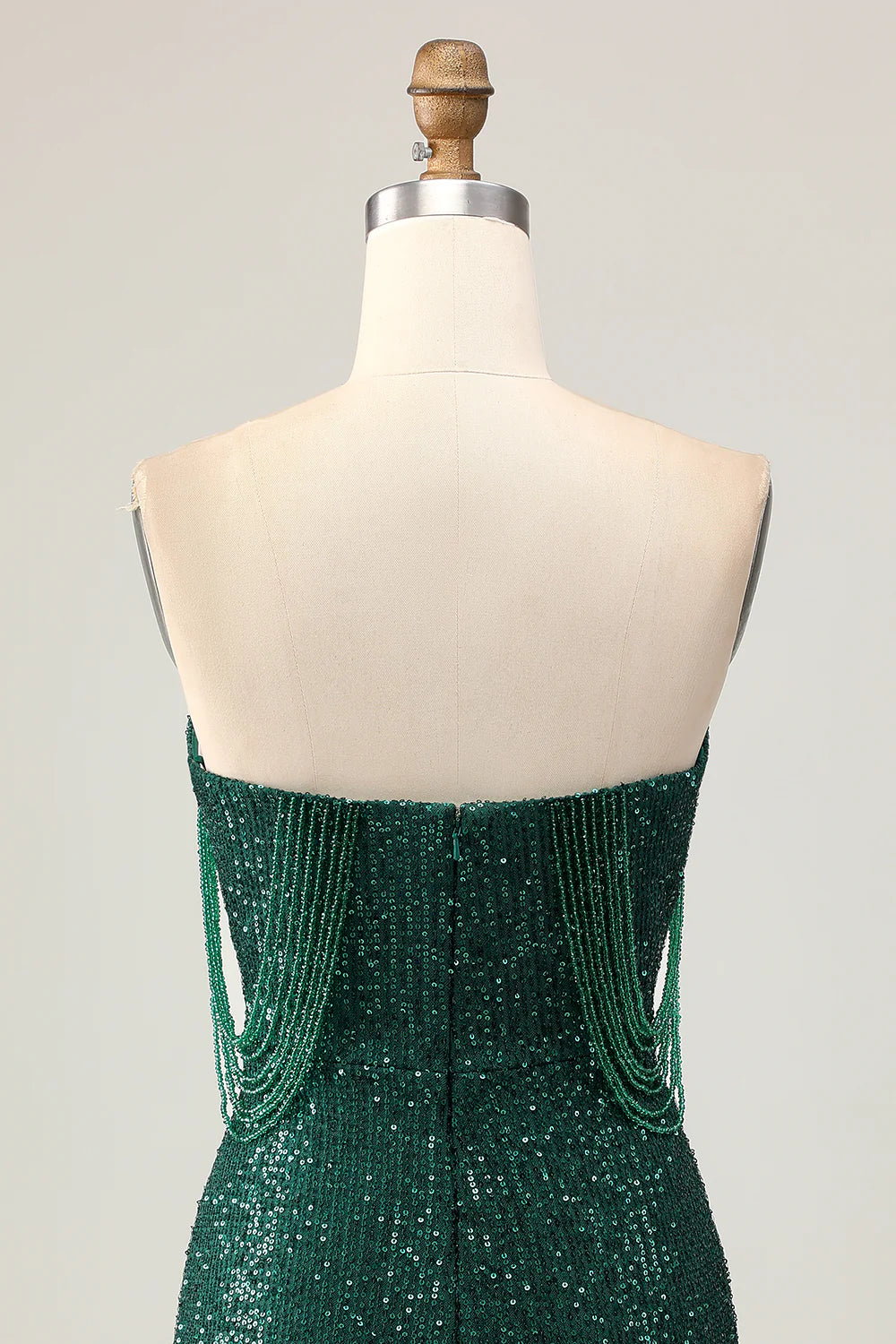 Dark Green Sparkly Sequins With Beaded Strapless Bodycon Short Homecoming Party Dress