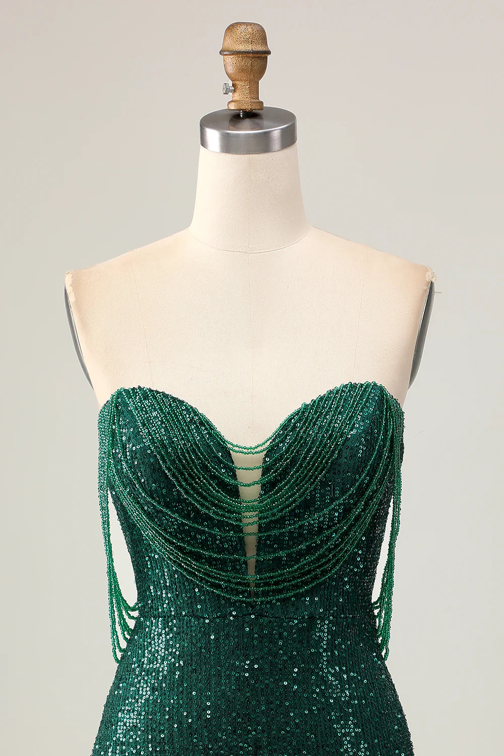 Dark Green Sparkly Sequins With Beaded Strapless Bodycon Short Homecoming Party Dress