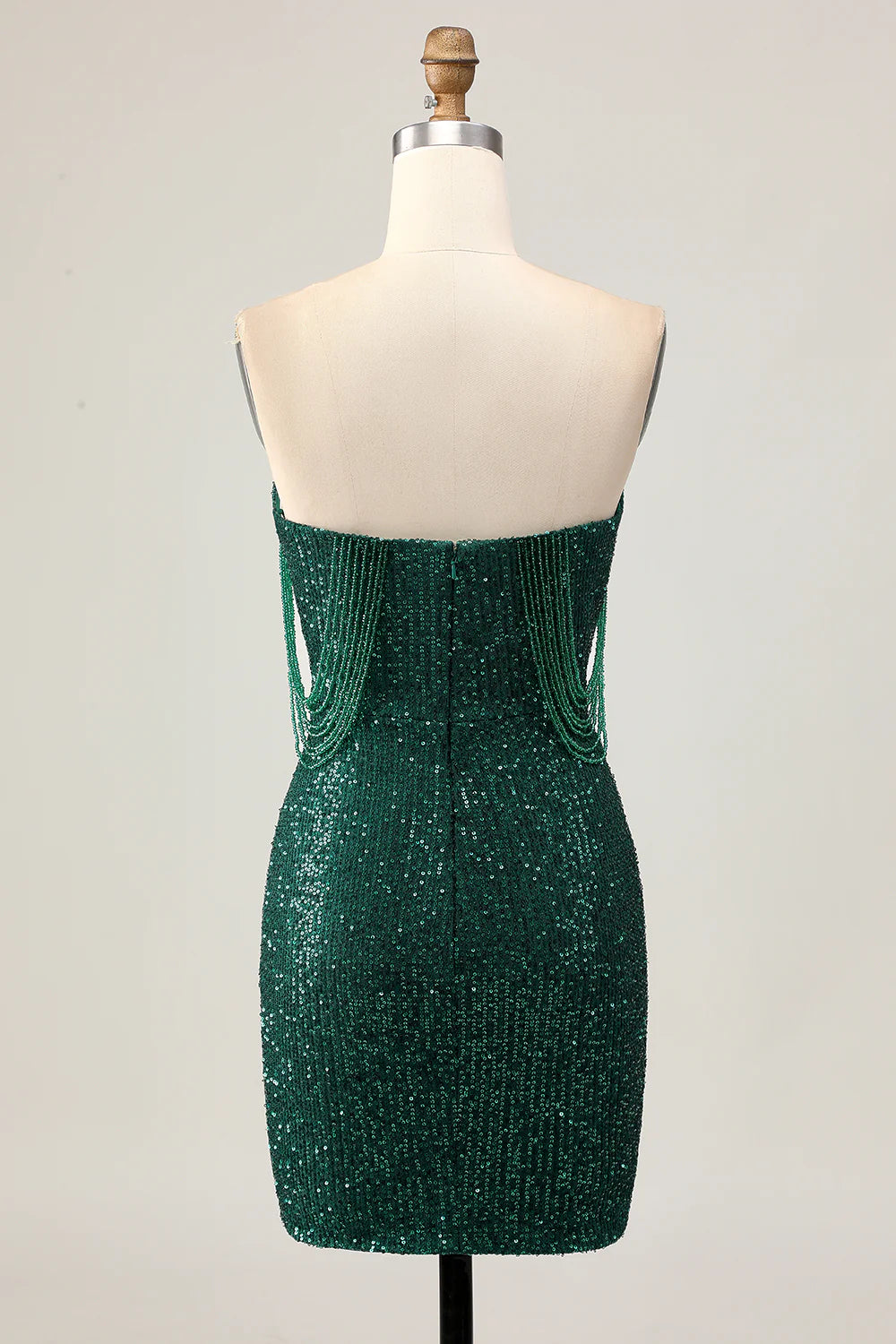 Dark Green Sparkly Sequins With Beaded Strapless Bodycon Short Homecoming Party Dress