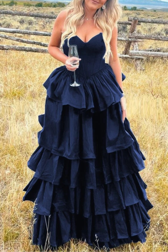 Dark Green Sweetheart Fuchsia Ruffles Tiered A-line Prom Dresses Hot Sale Dresses for Women