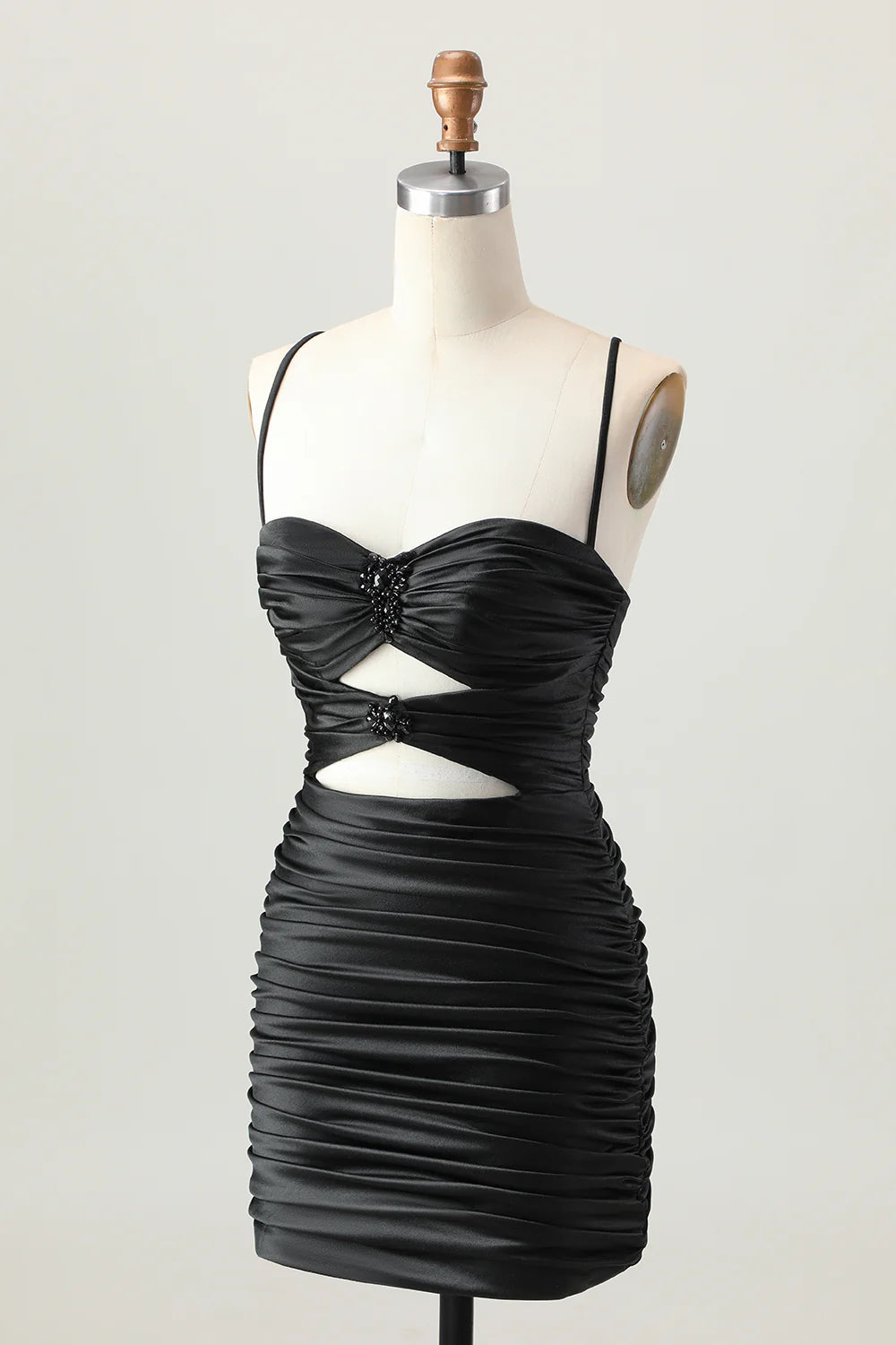 Dark Khaki Sweetheart Collar Spaghetti Straps Ruched Cut Out Tight Homecoming Dress Party Dress