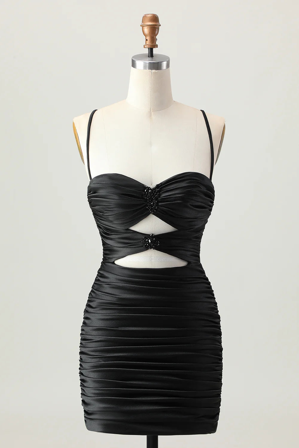 Dark Khaki Sweetheart Collar Spaghetti Straps Ruched Cut Out Tight Homecoming Dress Party Dress