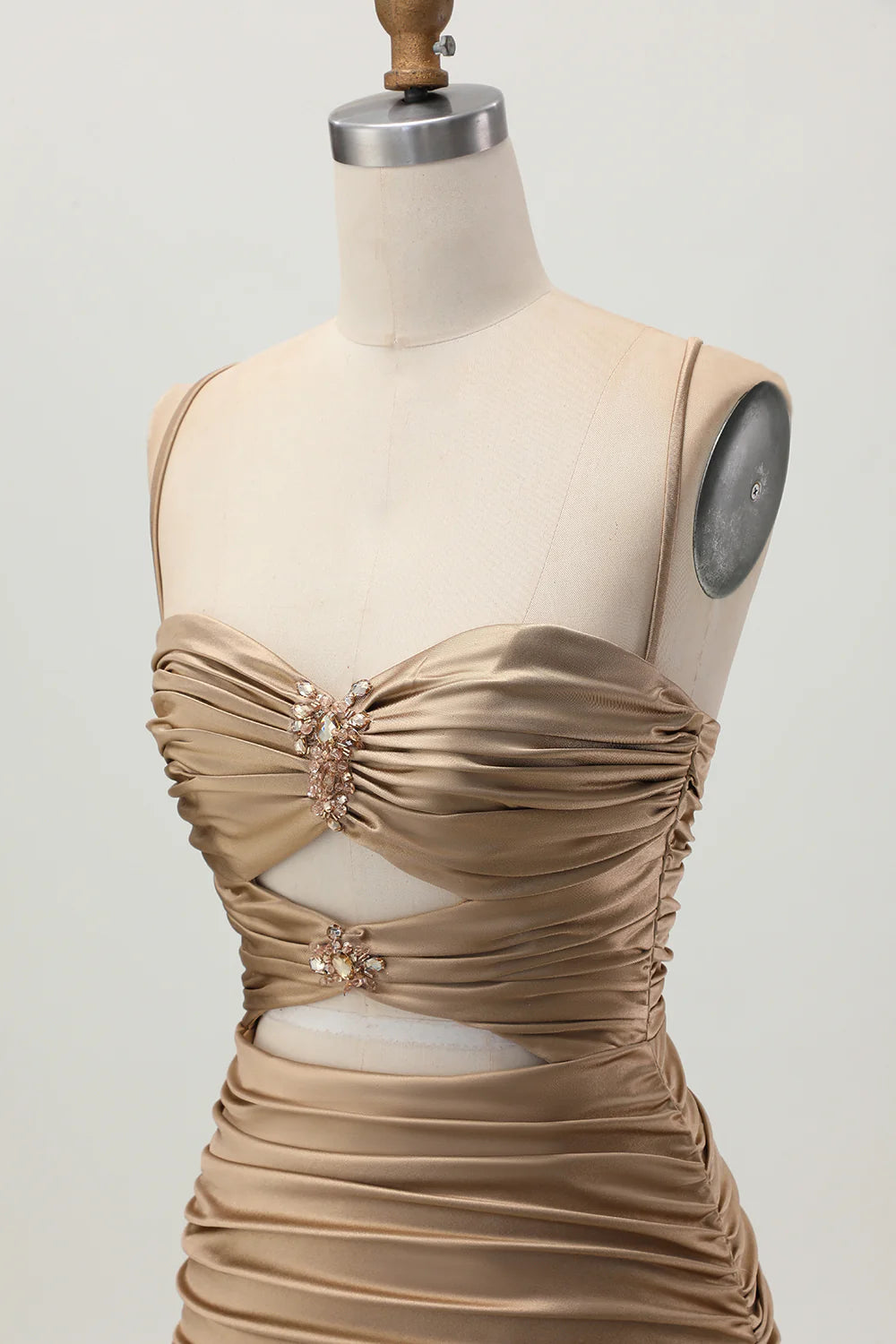 Dark Khaki Sweetheart Collar Spaghetti Straps Ruched Cut Out Tight Homecoming Dress Party Dress