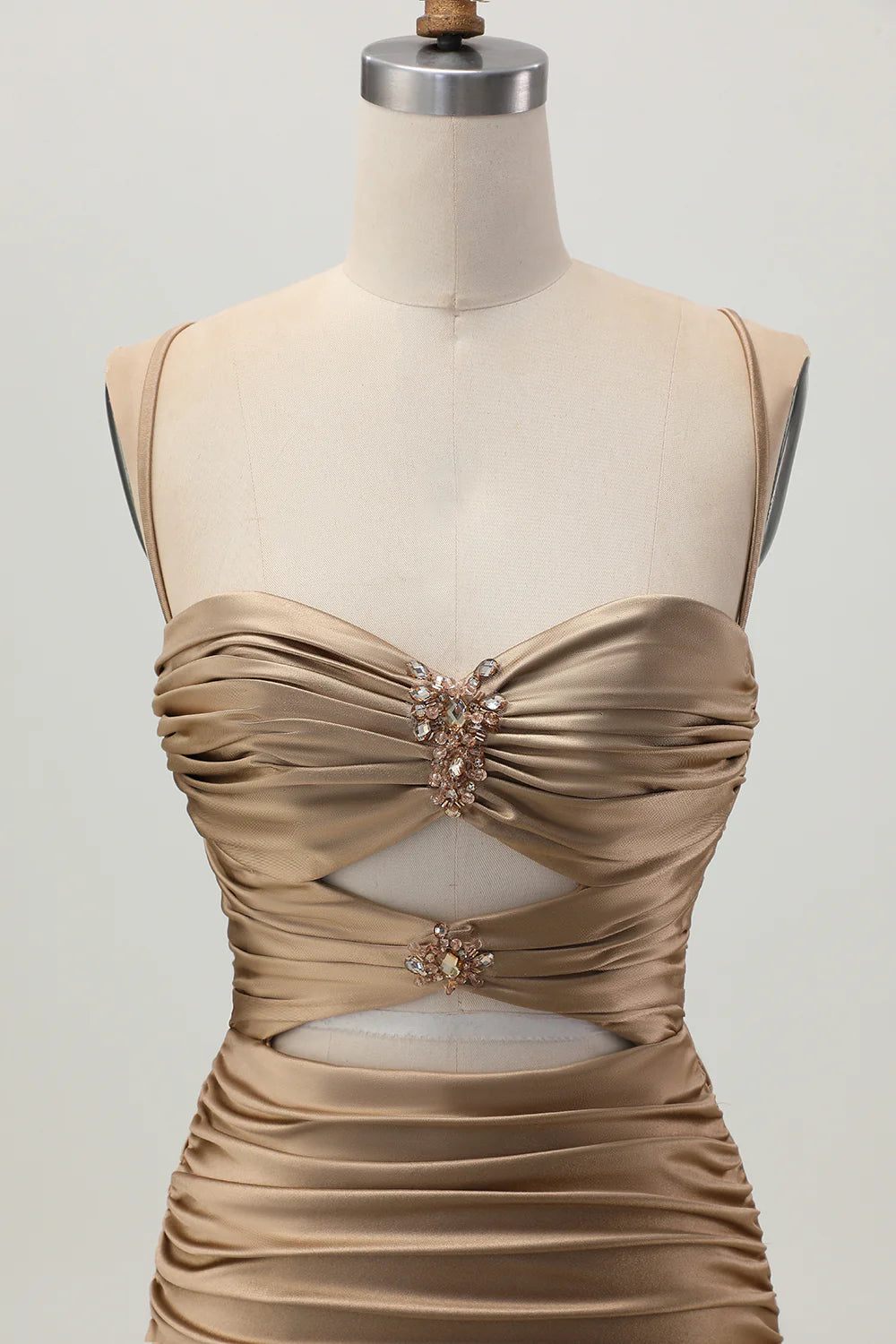 Dark Khaki Sweetheart Collar Spaghetti Straps Ruched Cut Out Tight Homecoming Dress Party Dress