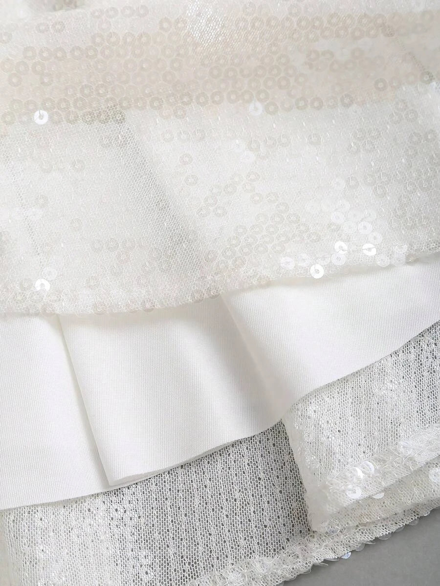 Dazzling A-Line Cowl Neck Tie-Shoulder Sequin White Mini Homecoming Dresses