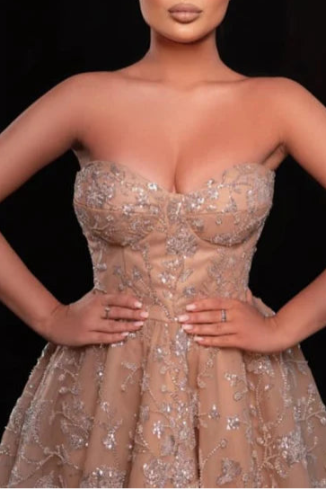 Discount A-Line Lace Sequins Sweetheart Sleeveless Beaded Appliques Tea-Length Prom Dress