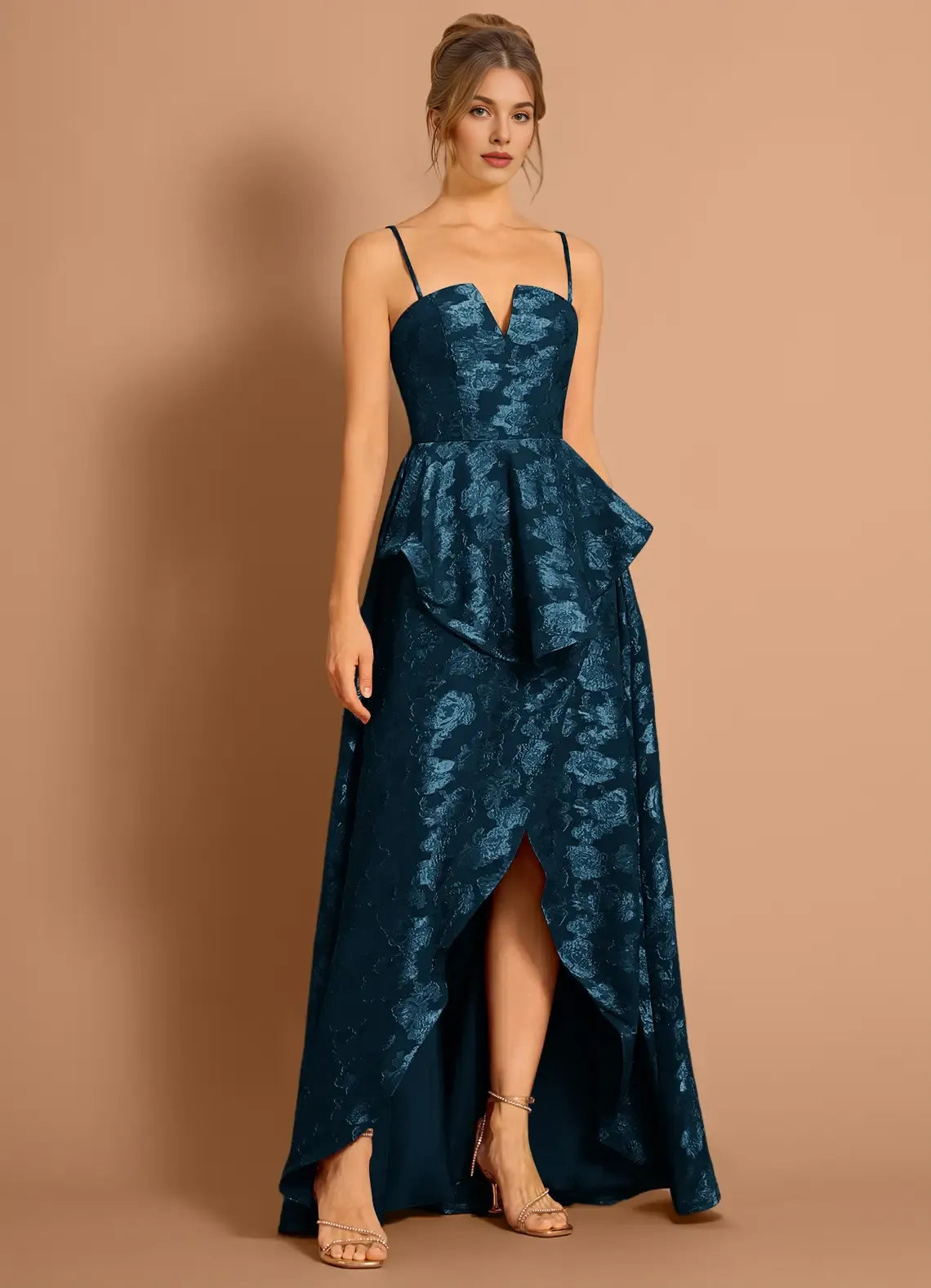 Discount A-line Strapless Ruffle Navy Maxi Evening Dress For Women