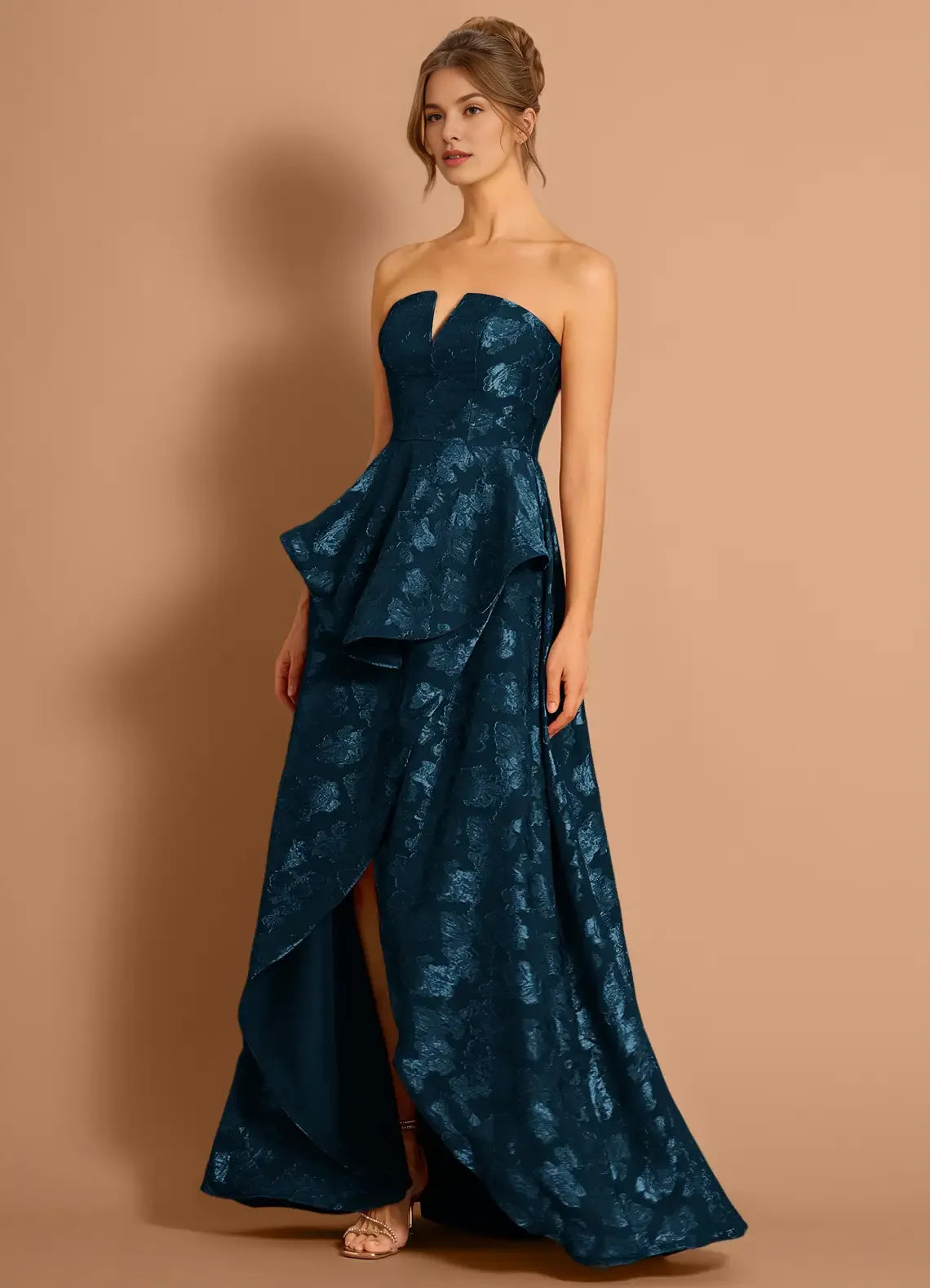 Discount A-line Strapless Ruffle Navy Maxi Evening Dress For Women