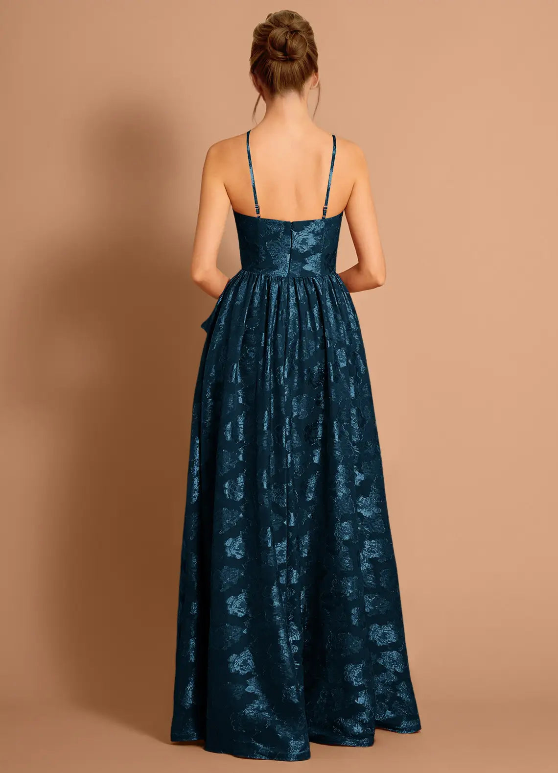Discount A-line Strapless Ruffle Navy Maxi Evening Dress For Women
