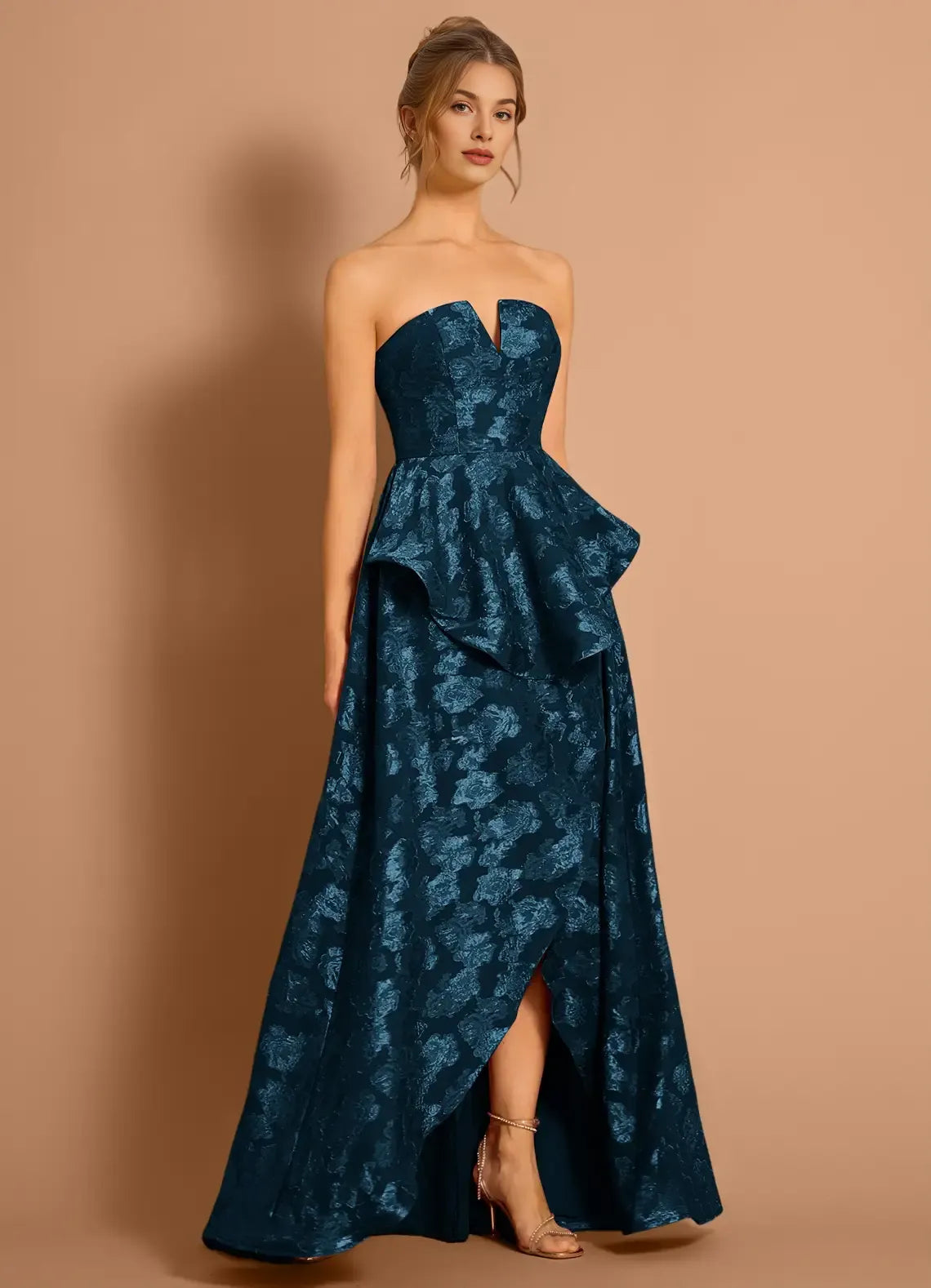 Discount A-line Strapless Ruffle Navy Maxi Evening Dress For Women