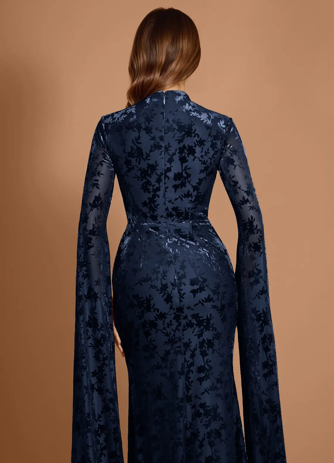 Discount Mermaid Halter Long Sleeve Navy Maxi Evening Dress Custom
