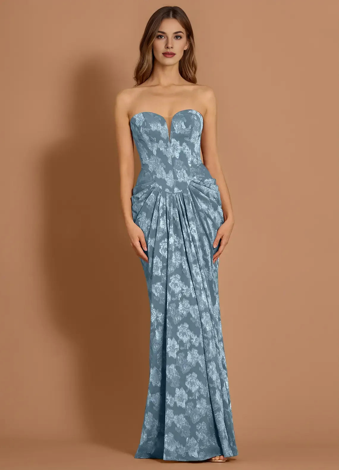 Discount Mermaid Sweetheart Pleated Dusty Blue Maxi Evening Dress
