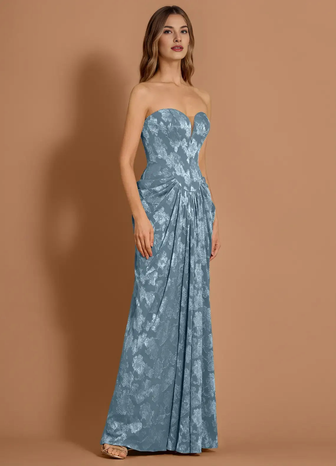 Discount Mermaid Sweetheart Pleated Dusty Blue Maxi Evening Dress