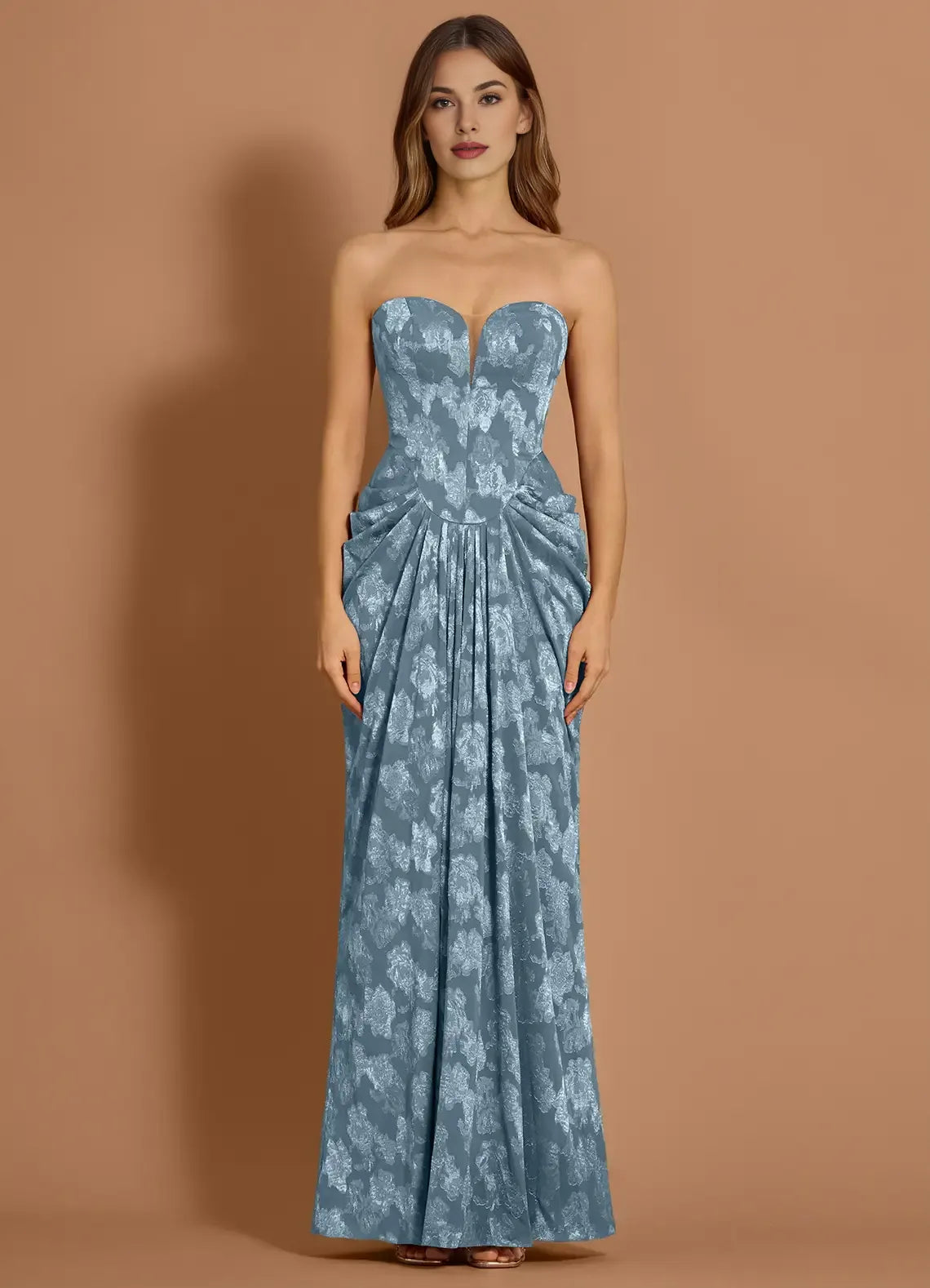 Discount Mermaid Sweetheart Pleated Dusty Blue Maxi Evening Dress