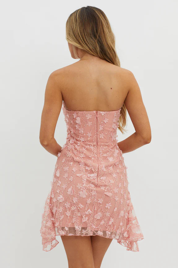 Discount Pretty Strapless Embellished Mesh Pink Mini Homecoming Dress
