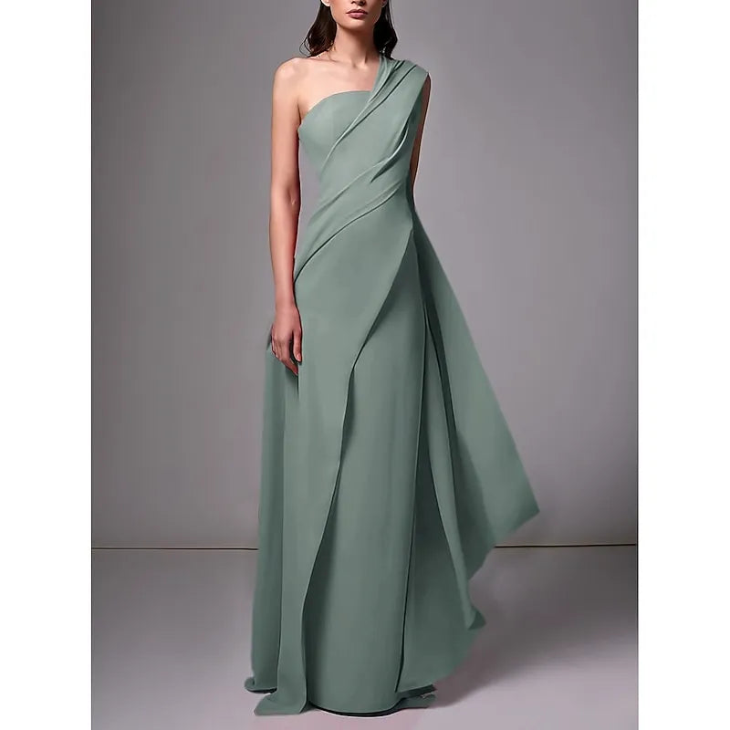 Discount Sheath One Shoulder Ruched Red Floor Length Prom Dress For Women