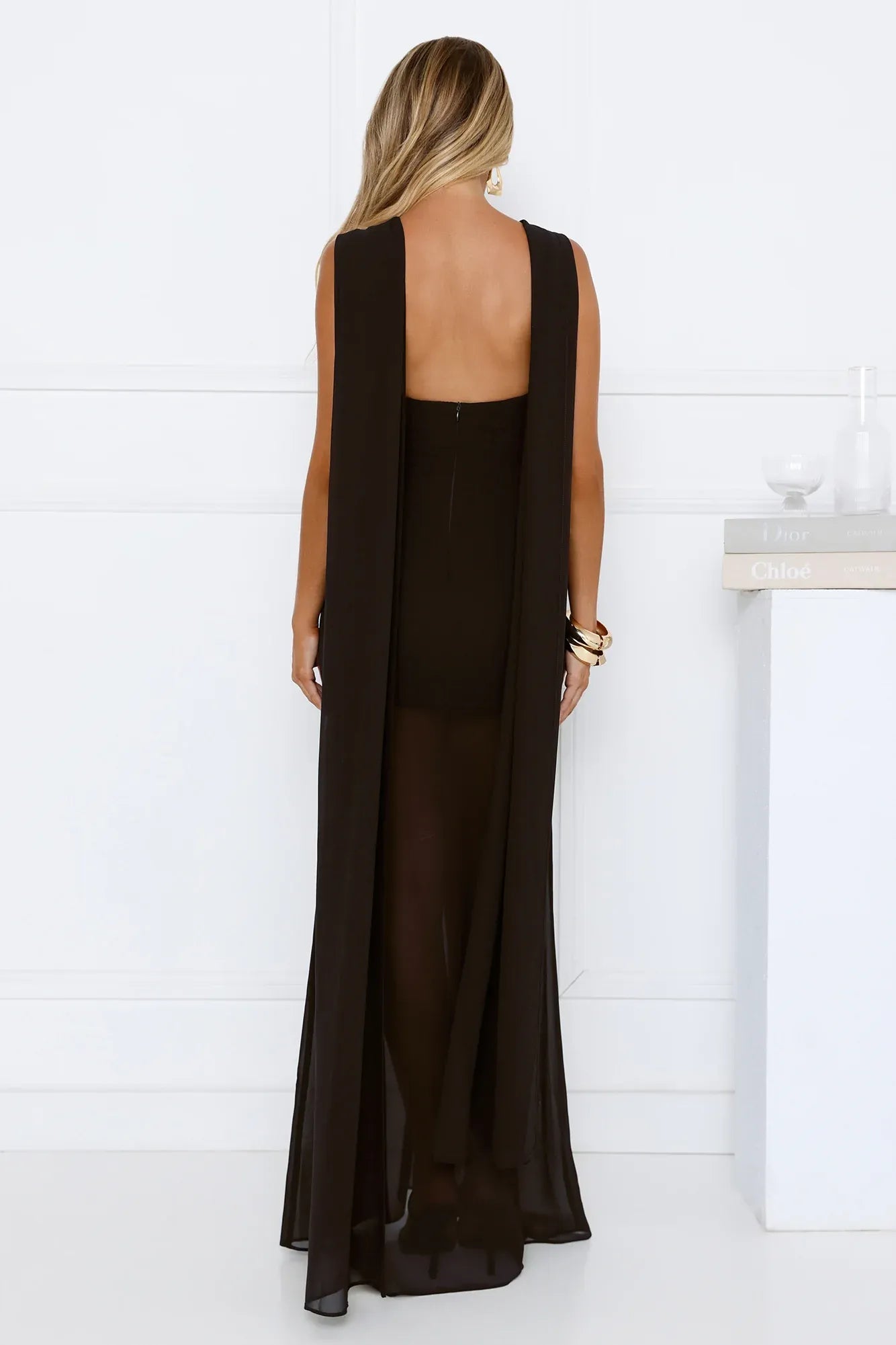 Dramatic Sheath Halter Keyhole Sheer Black Floor-Length Prom Dress With Streamer