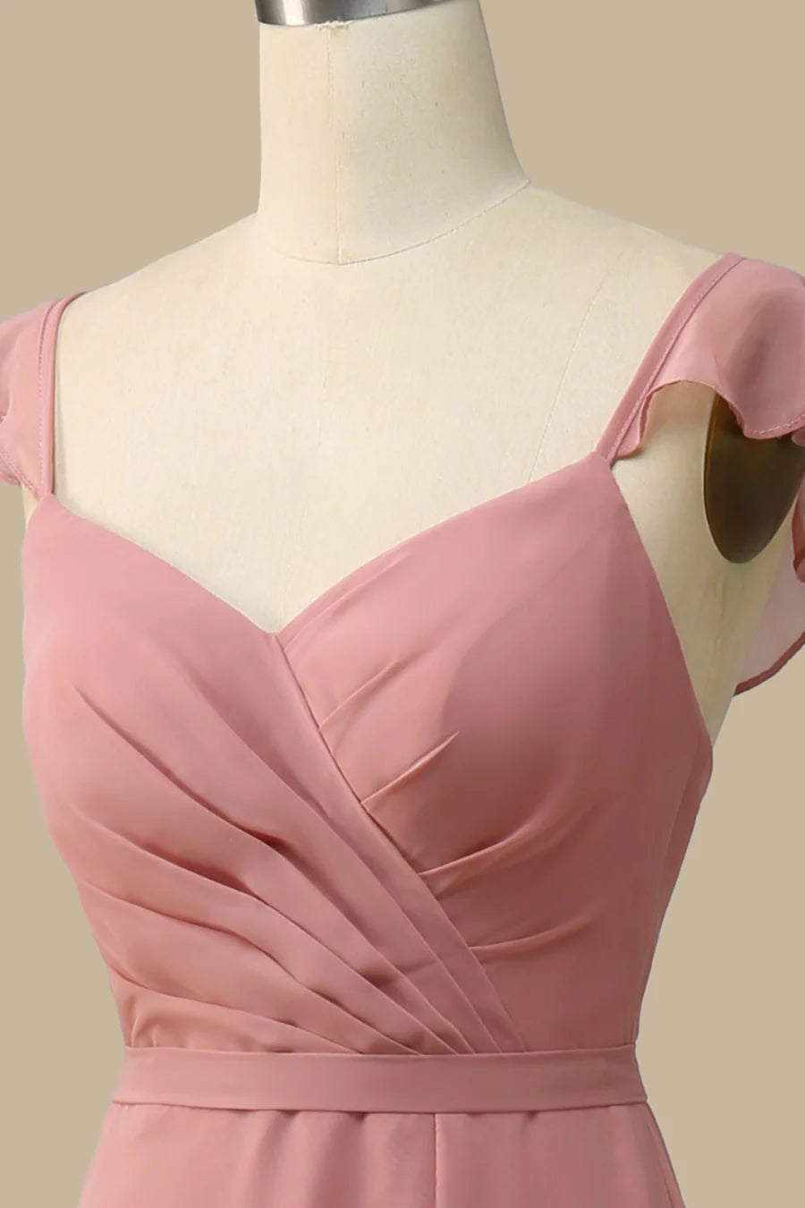 Dusty Rose Chiffon V Neck Pleated A-Line Lace-Up Maxi Dress Bridesmaid Dresses