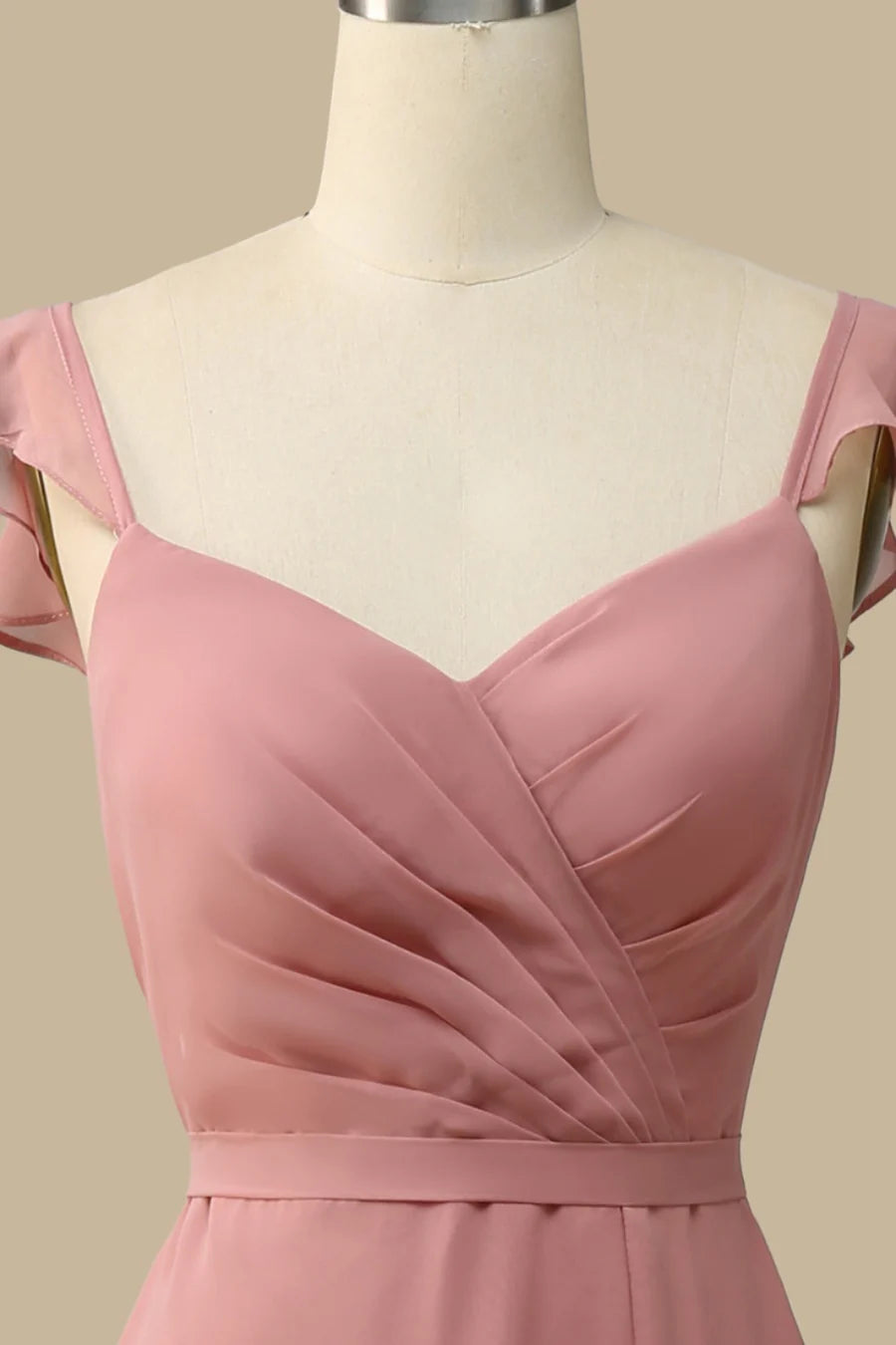 Dusty Rose Chiffon V Neck Pleated A-Line Lace-Up Maxi Dress Bridesmaid Dresses