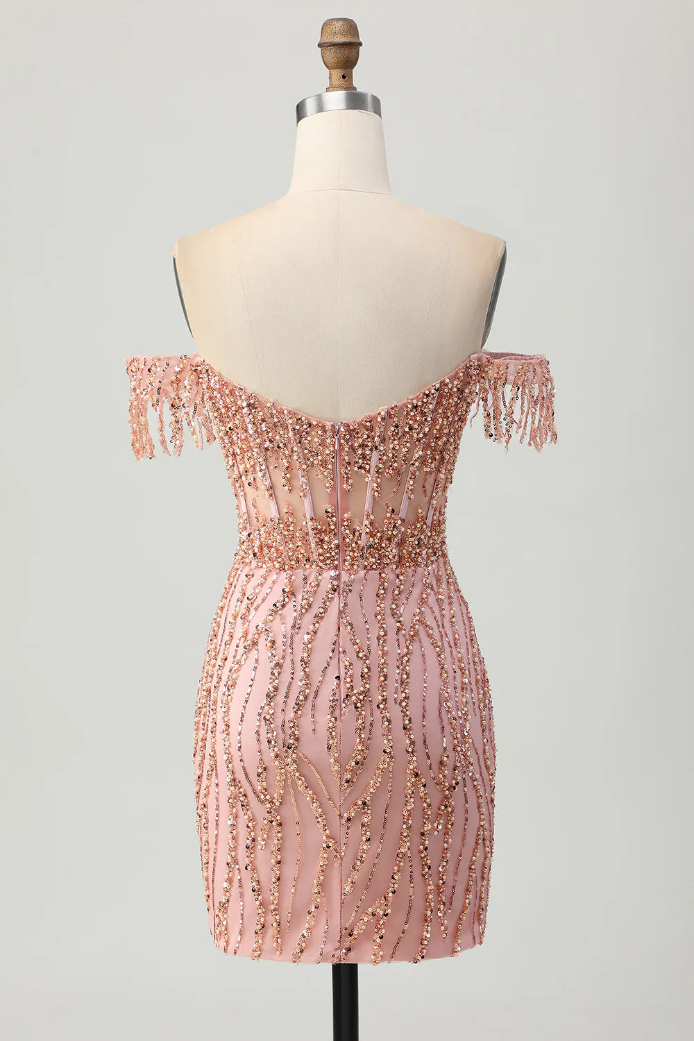 Dusty Rose Sweetheart Collar Off The Shoulder Bodycon Corset Short Homecoming Dress With Beading