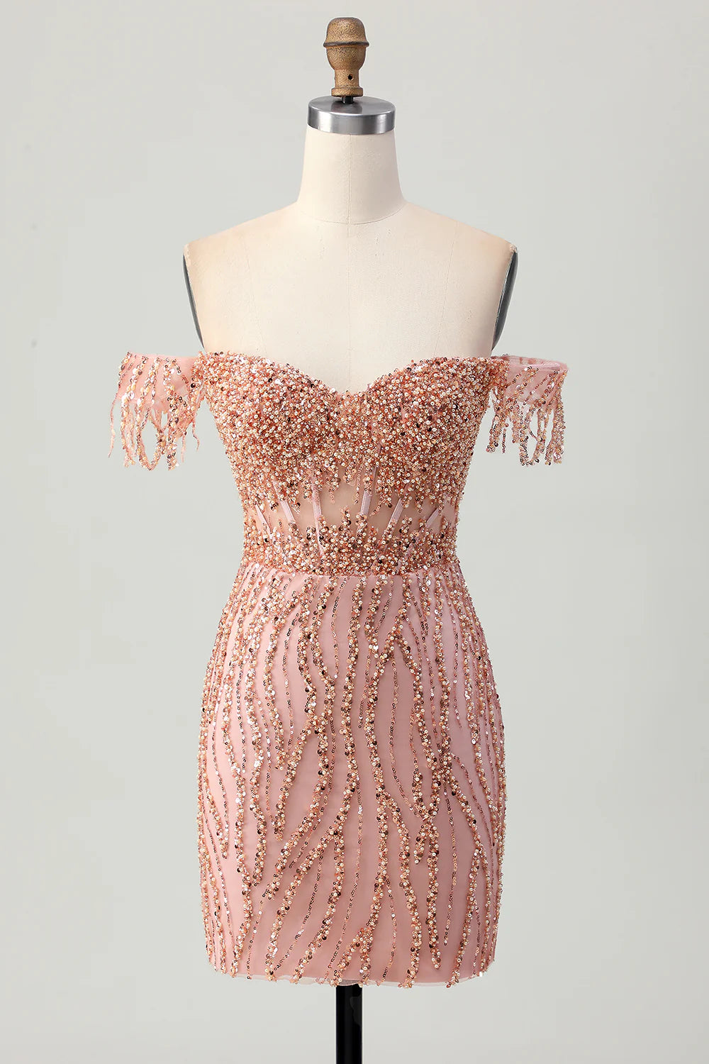 Dusty Rose Sweetheart Collar Off The Shoulder Bodycon Corset Short Homecoming Dress With Beading