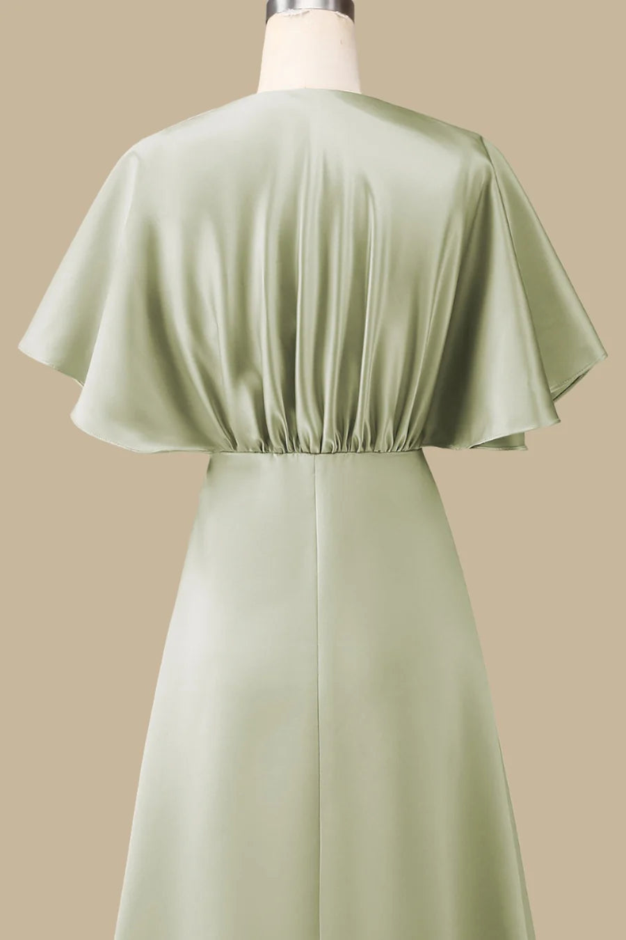 Dusty Sage Plunge V Neck Half Sleeves A-line Maxi Dress Bridesmaid Dresses