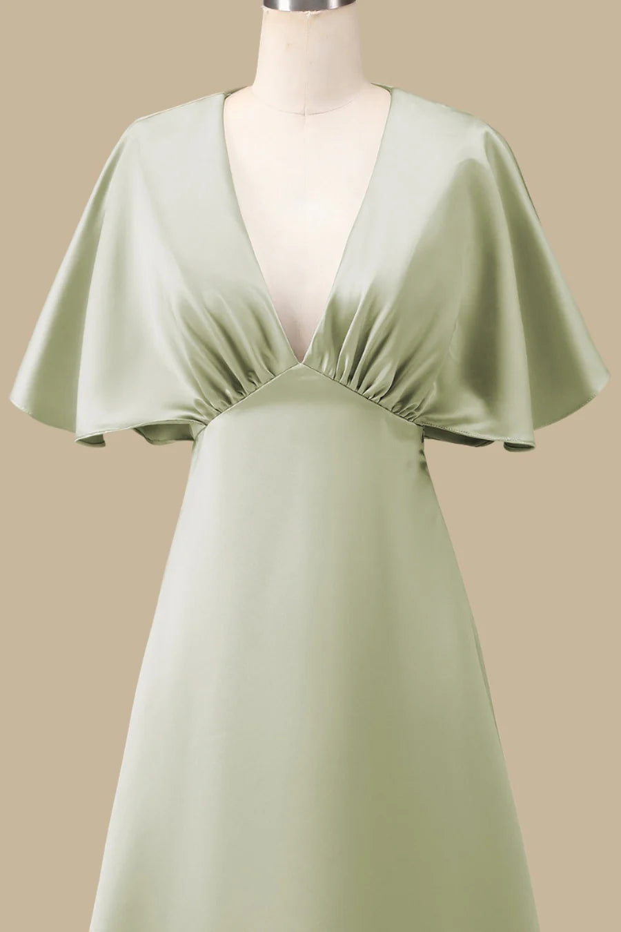 Dusty Sage Plunge V Neck Half Sleeves A-line Maxi Dress Bridesmaid Dresses
