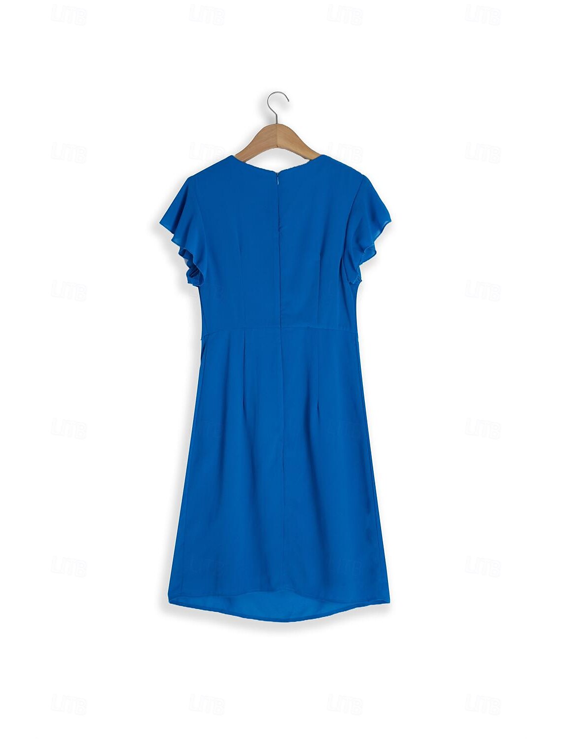 Back view of the solid wine blue A-line midi dress.