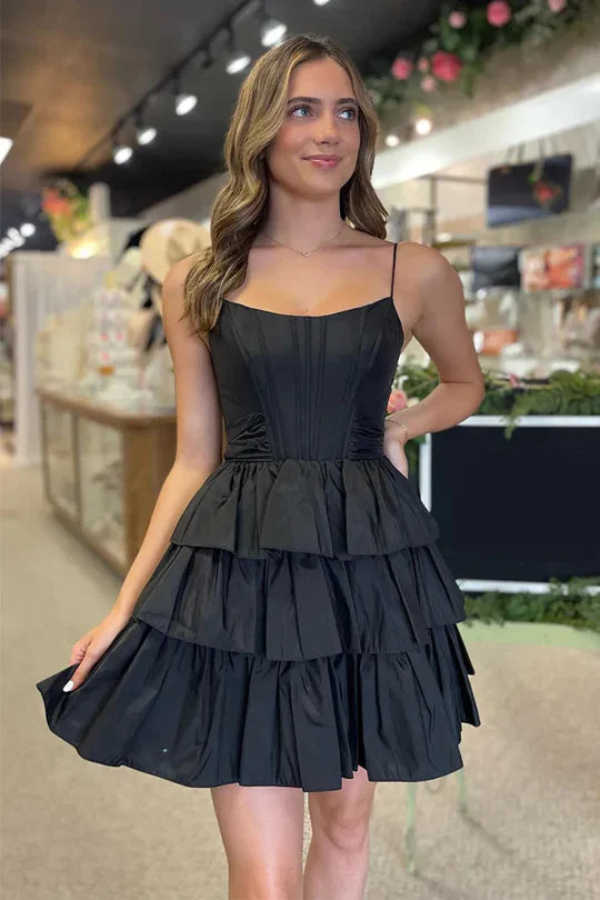 Side view of the A-line satin dress, showing its flowing silhouette.