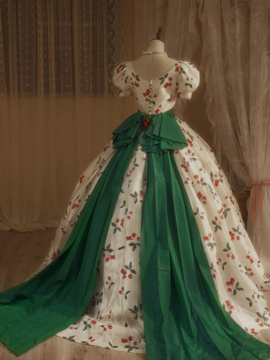 Back view of the luxurious A-line prom ball gown.